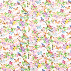 Digital-print cotton fabric / Birds and butterflies