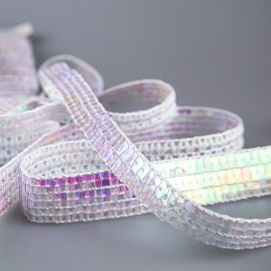 Net Trim with Sequins / Different sizes / White-pink