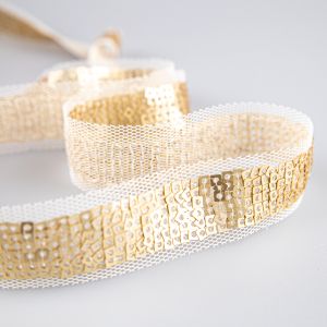 Mesh ribbon with Sequins 17 mm / Antique gold