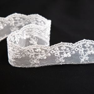 Machine-embroidered mesh lace 25 mm / White