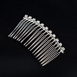 Metal Slide Comb with crystals 75x35 mm / Silver