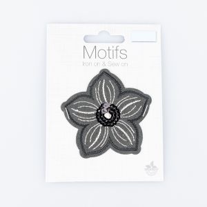 Iron-on motif / Flower with Sequin / Grey