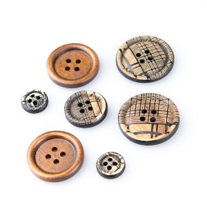 Wooden Button with 4 holes / Different sizes / Different shades