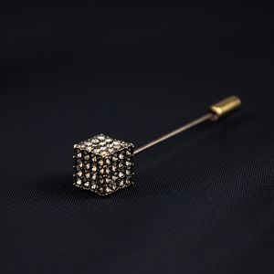 Brooch pin / Cube with rhinestones / Bronze