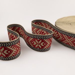 String with folk patterns 42 mm / Red-Grey