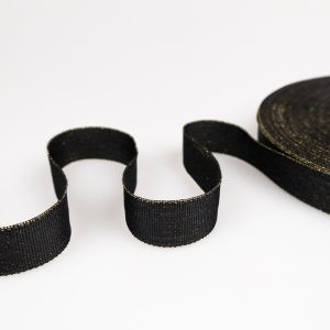 Cross grain ribbon metallic 20 mm / Black-Gold