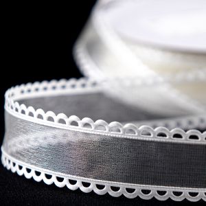 Looped edge organza ribbon / 25 mm / Cream