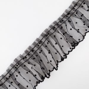 Curled dotted tulle ribbon 50 mm / Black
