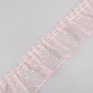 Curled dotted tulle ribbon 50 mm / Pink