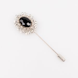 Brooch / needle black stone and rhinestones