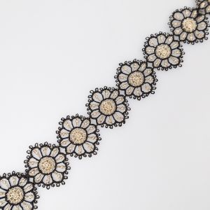 Floral ribbon metal 35 mm / Black-Gold