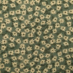 Printed linen cotton Petal / Dark green