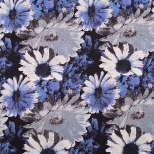 Printed linen cotton Floral / Blue