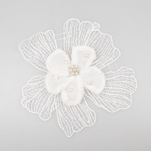 Sew-on flower with pearls 170 mm / White