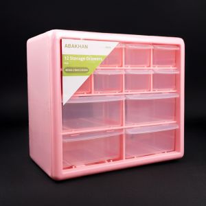 Plastic drawer cabinet with 12 drawers / Pink
