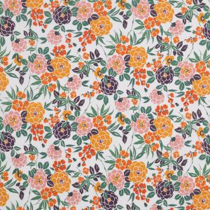 Floral Cotton Poplin Fabric / Orange