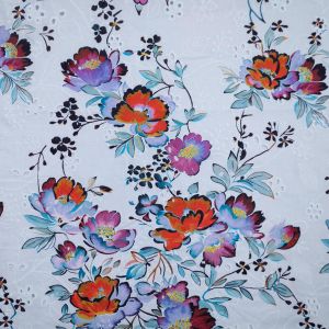 Digital print broderie anglaise fabric / D26