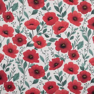 Floral Cotton Poplin Fabric Poppies / 6885