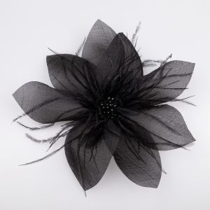 Sew-on artificial flower with feathers and pearls / Black