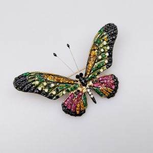 Brooch / Butterfly / green, pink orange