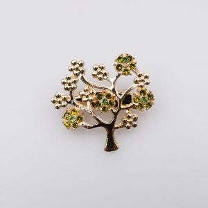 Brooch / Tree with green flowers / golden