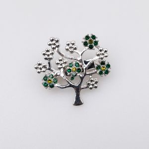 Brooch / Tree with green flowers / silver