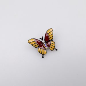 Brooch / Ceramic butterfly / red-yellow