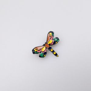 Brooch / Ceramic dragonfly / green-pink