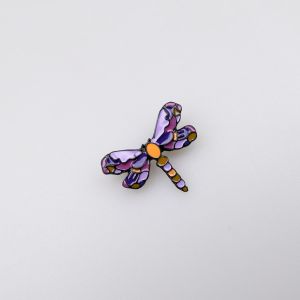 Brooch / Ceramic dragonfly / lilac-orange