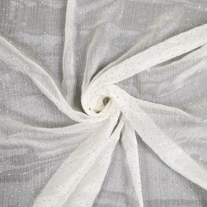 Delicate, sheer faux silk with glued-on decorative rhinestones.