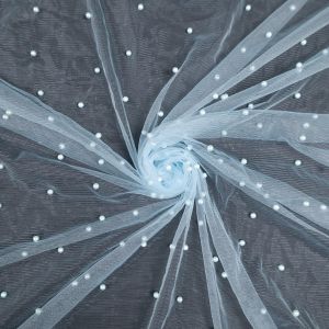 Embroidered Pearl Tulle / Light Blue