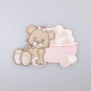 Triigitav motiiv / Teddy with eggs basket, pink