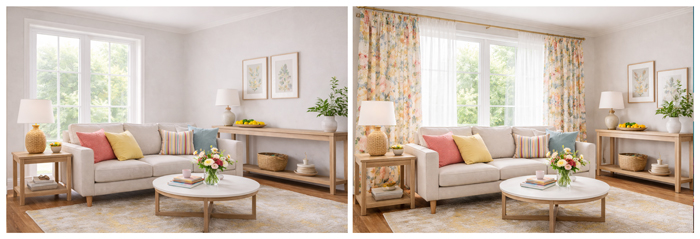 Kardinad akna ees: päevakardin ja külgkardin kihilisena