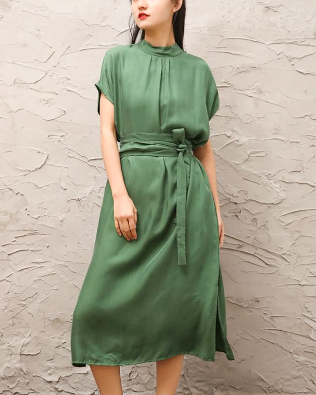 Green-cupro-dress