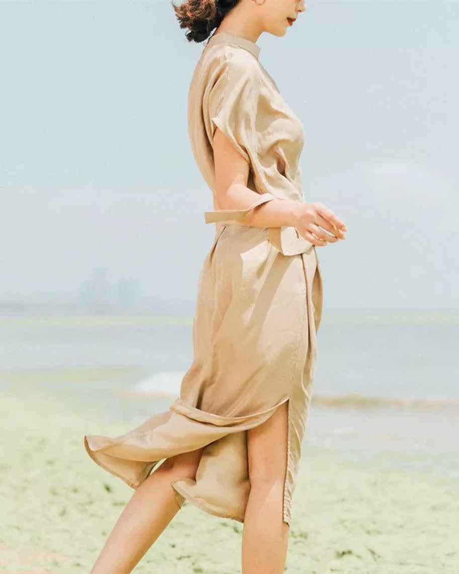 Beige-cupro-dress