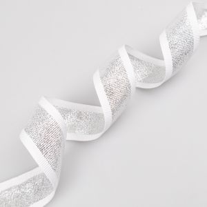 Лампассная тесьма с люрексом  30 мм / Бело-серебристая