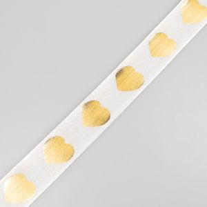 Декоративная лента ЗОЛОТОЕ СЕРДЦЕ 25 мм / Белый