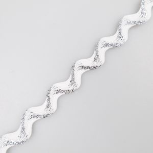 Декоративная Зигзаг лента Металлический 12 мм / Белая- Cеребристая