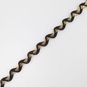 Декоративная Зигзаг лента Металлический 12 мм / Чернaя- Золотистая