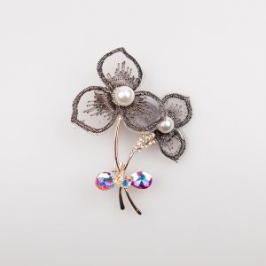 Брошь / embroidered flowers, black