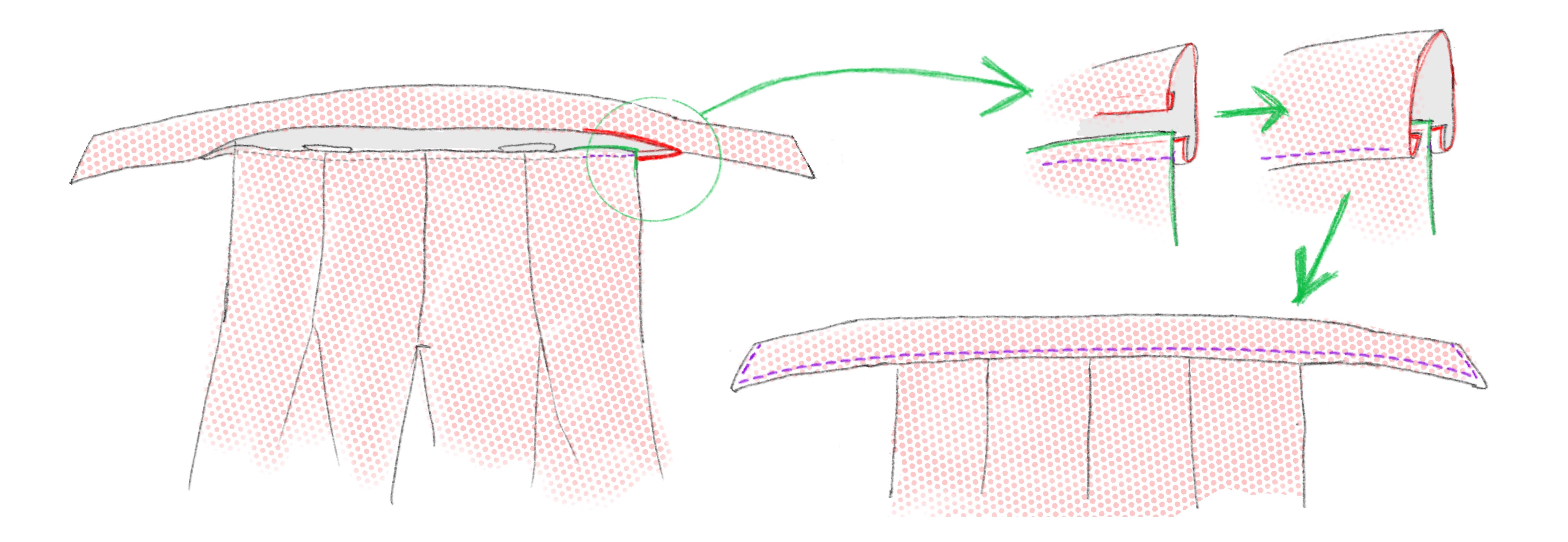 Пояс пришит и завязан по бокам.
